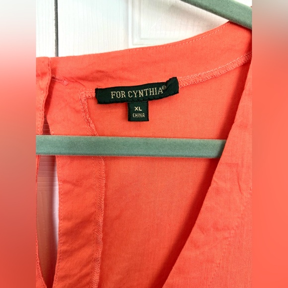 For Cynthia Vibrant Orange Linen Blend Sleeveless Hankerchief Hem Midi Dress-XL - Picture 3 of 11